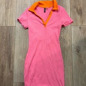 H&M Pink and Orange Ribbed Dress